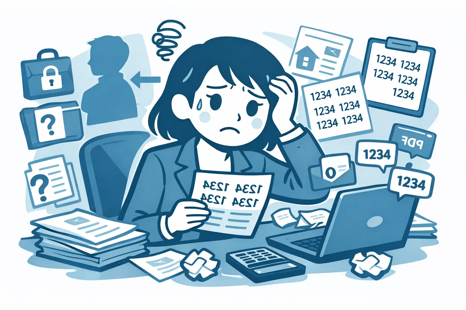 資料作成に追われるビジネスパーソン