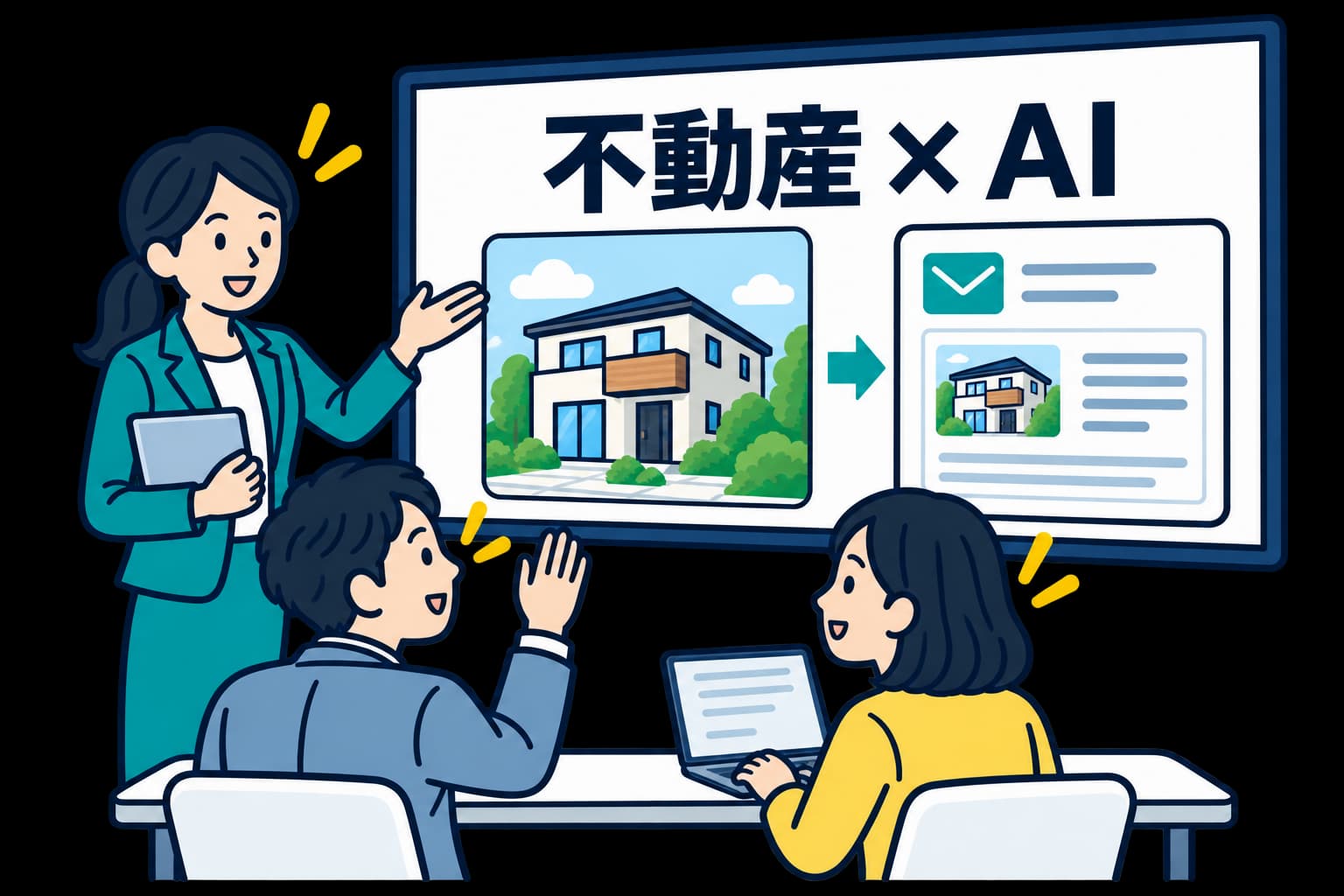 大きなスクリーンで不動産AIの活用を学び、質問やPC操作に参加する実践セミナー